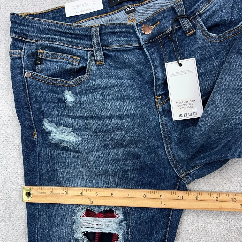 Judy Blue Skinny Jeans Women 15 32 Mid Rise Waist Med Wash Distressed Holes NEW
